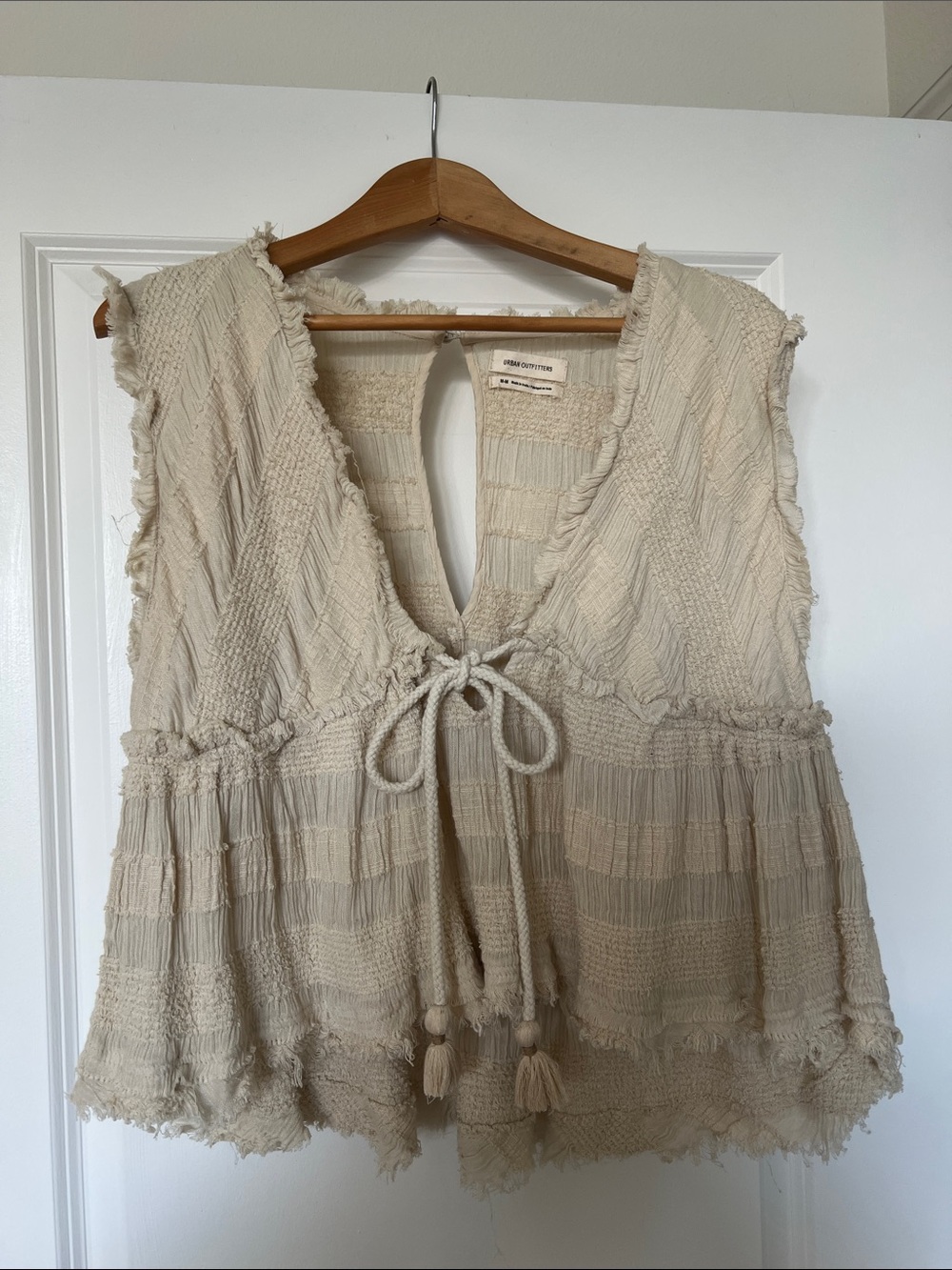 Urban Outfitters Cream Textured Tie-Front Camisole